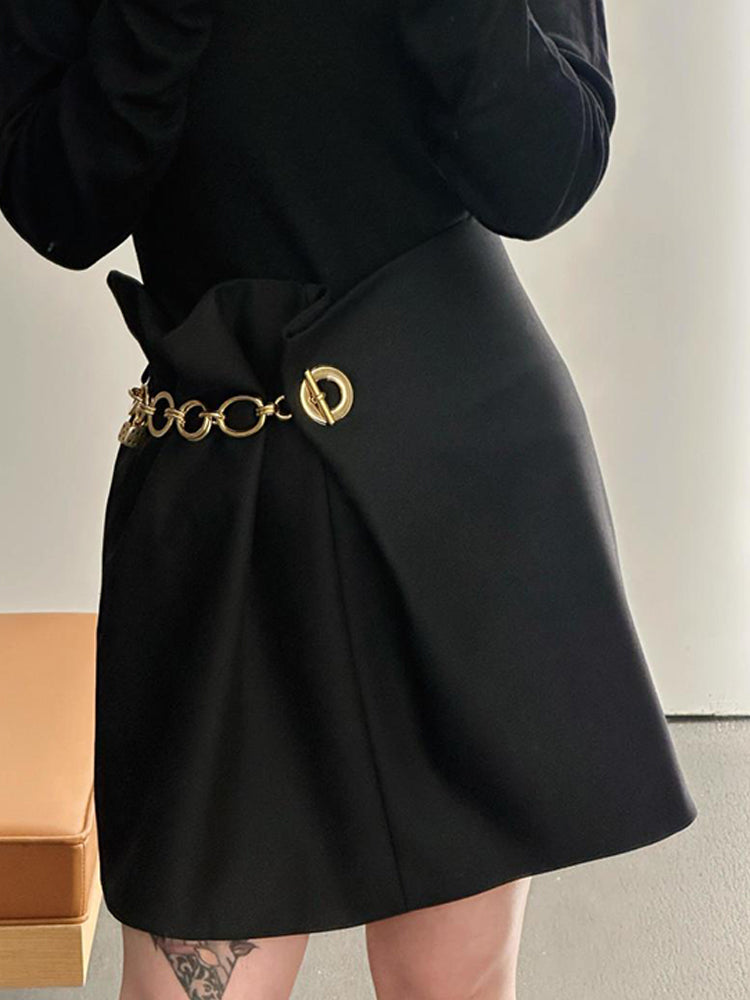 Black Buckle Wrap Mini Skirt