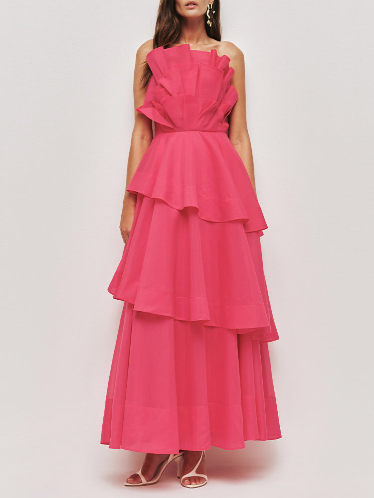 Light Blue Strapless Tiered Ruffle Maxi Dress