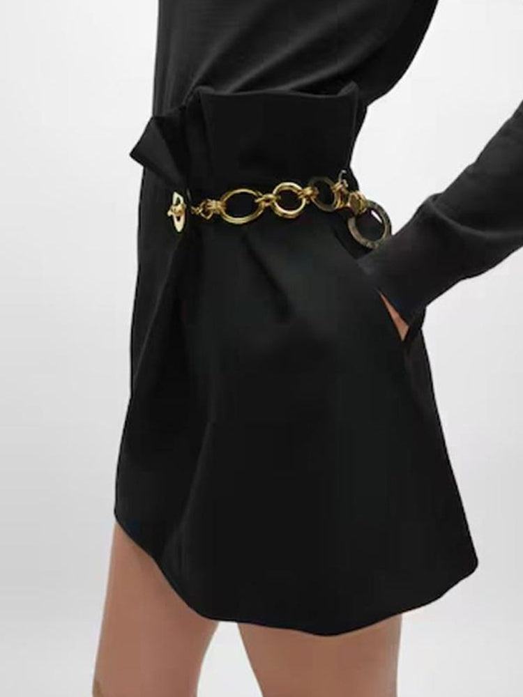 Black Buckle Wrap Mini Skirt