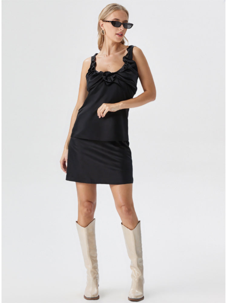 Black Ruffle Bow Sleeveless Top
