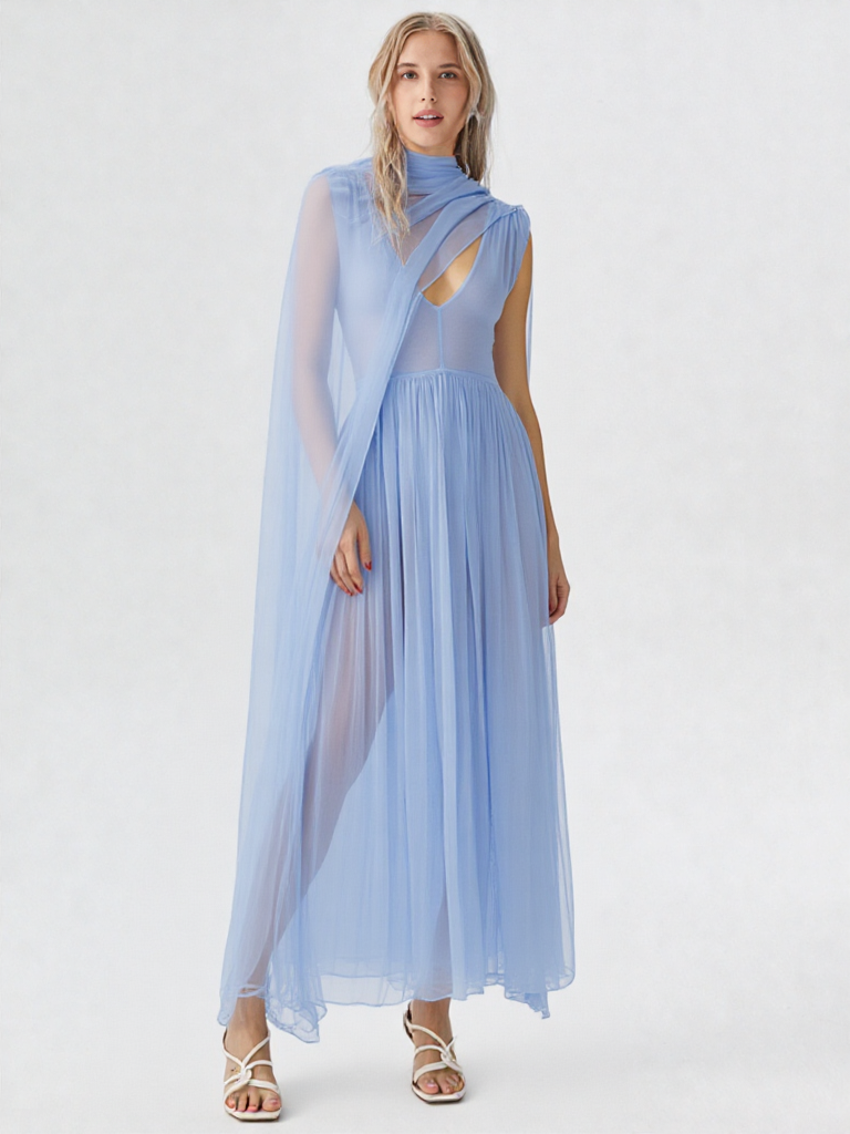 Halter Wrap Detail High Slit Flowy Evening Gown
