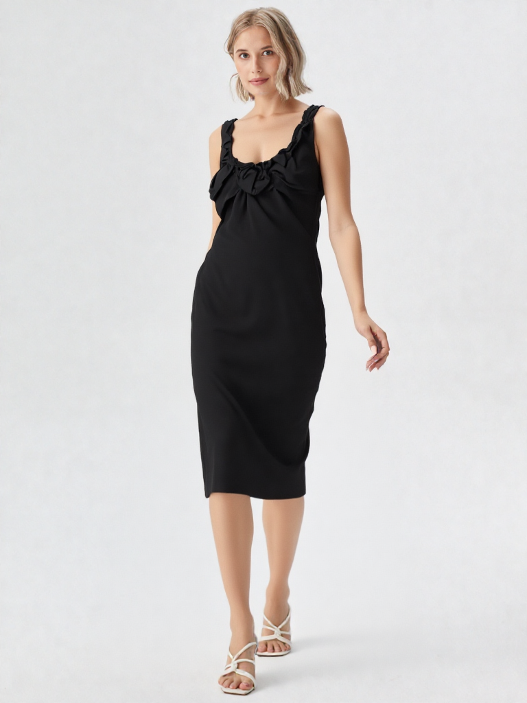 Ruffled V-Neck Midi Dress