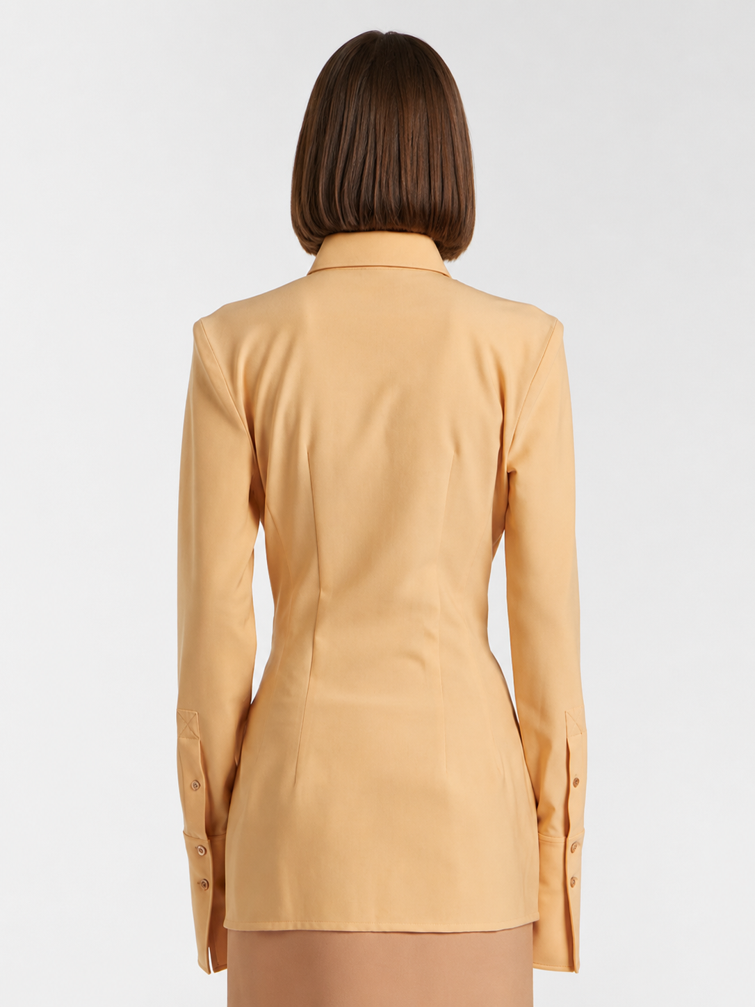 Women’s Beige Tailored Button-Up Blouse with Structured Shoulders