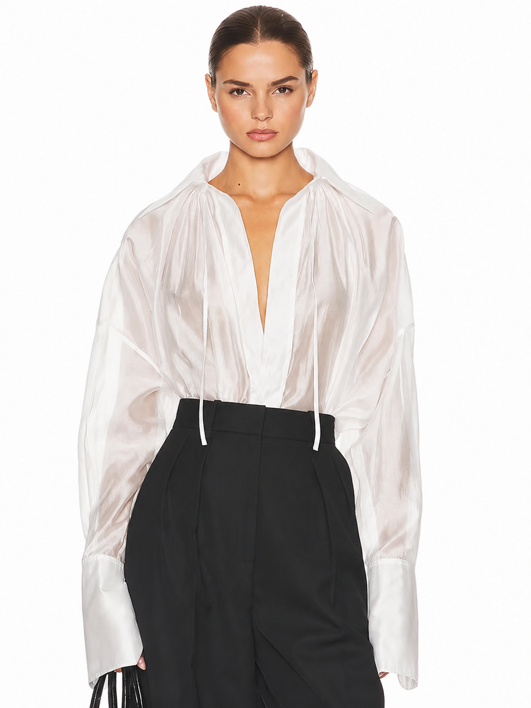 White Sheer Drawstring Blouse