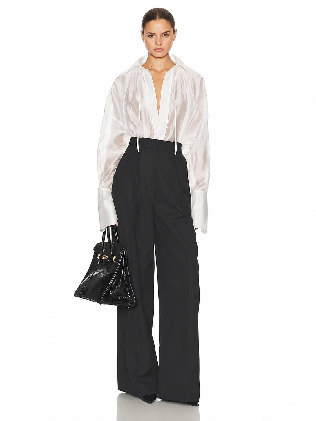 White Sheer Drawstring Blouse