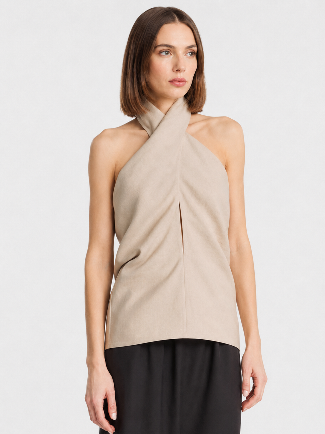 Beige Cross Halter Top