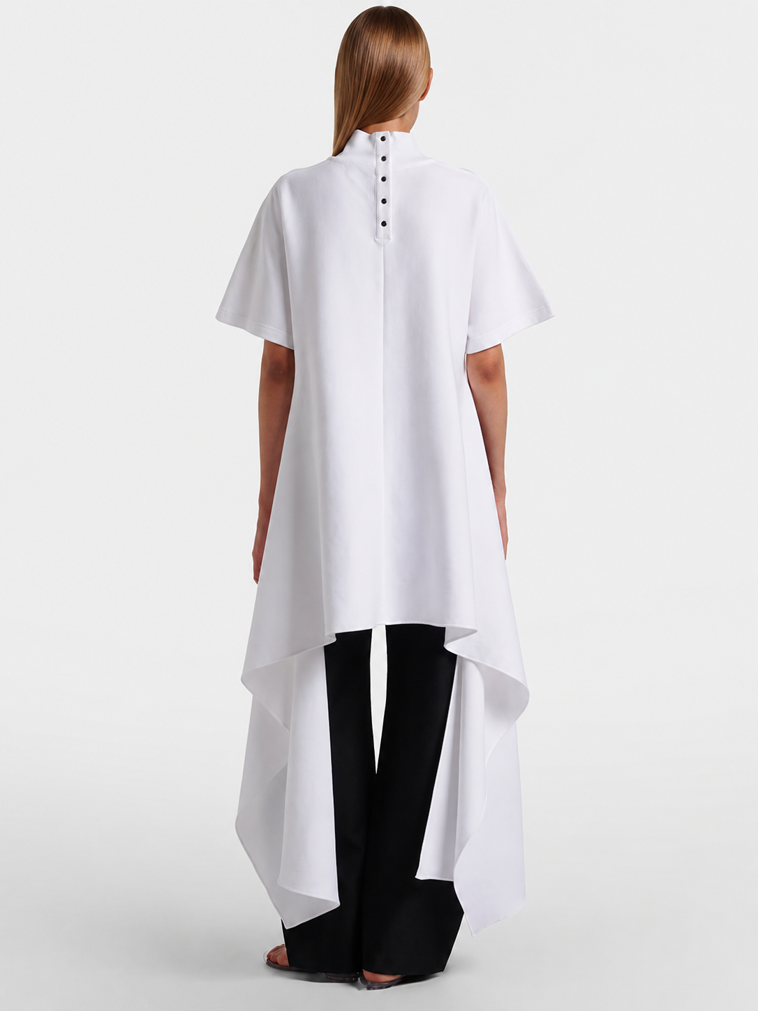 White High-Low Mock Neck Tunic Top