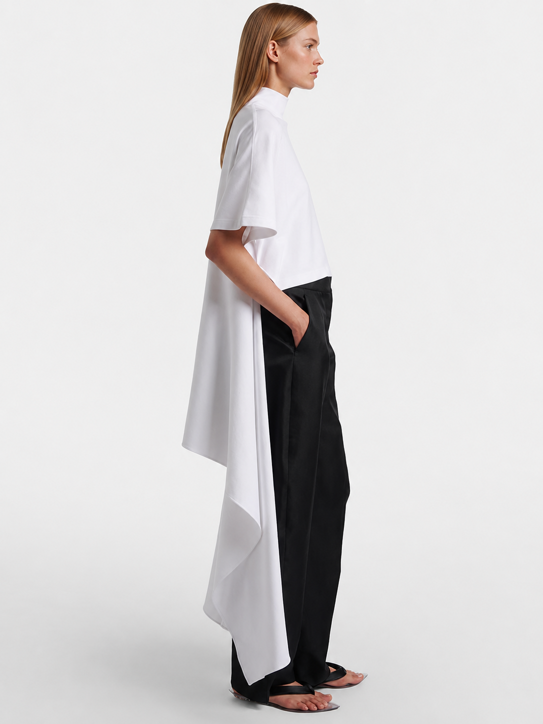 White High-Low Mock Neck Tunic Top