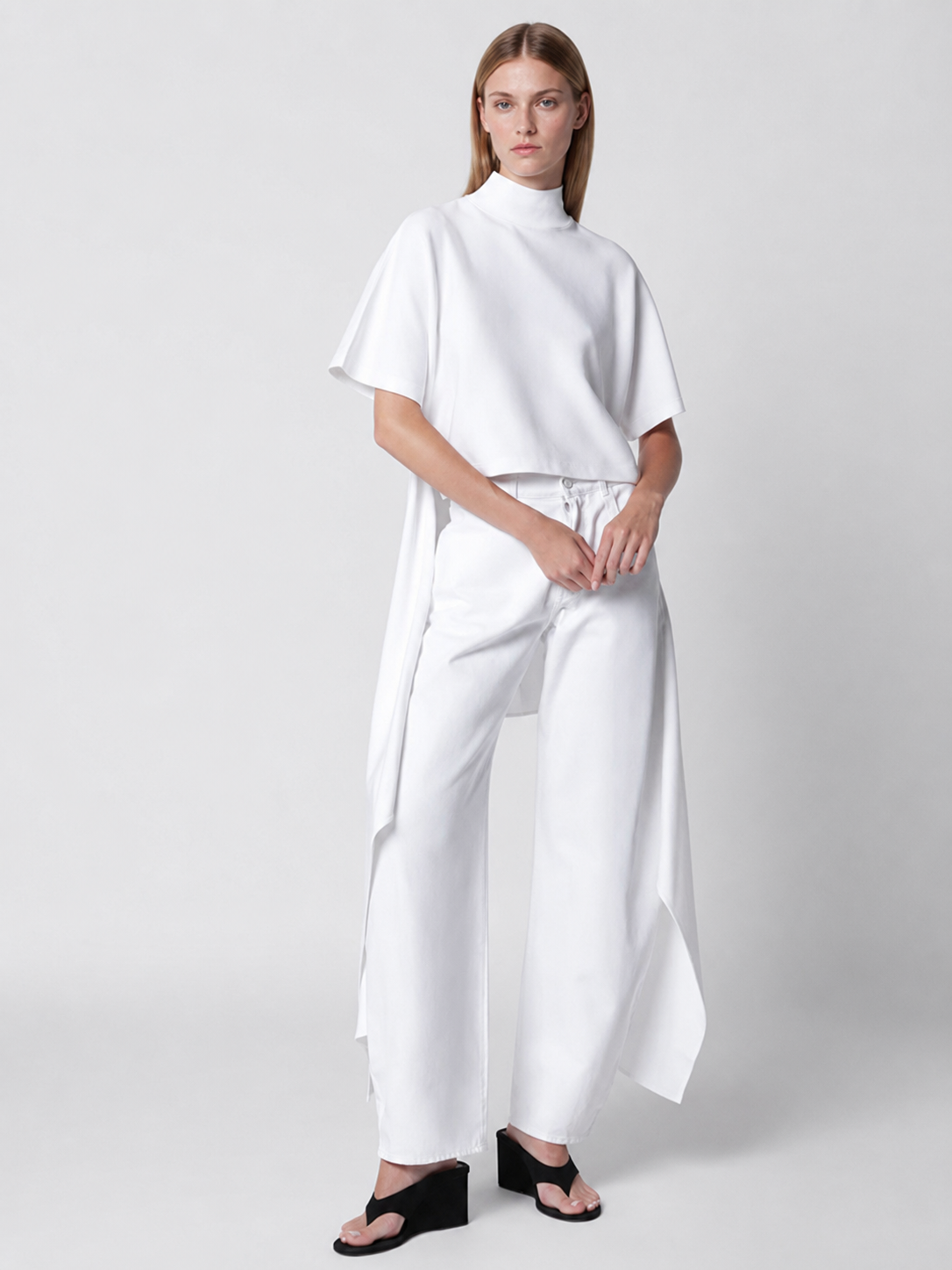 White High-Low Mock Neck Tunic Top