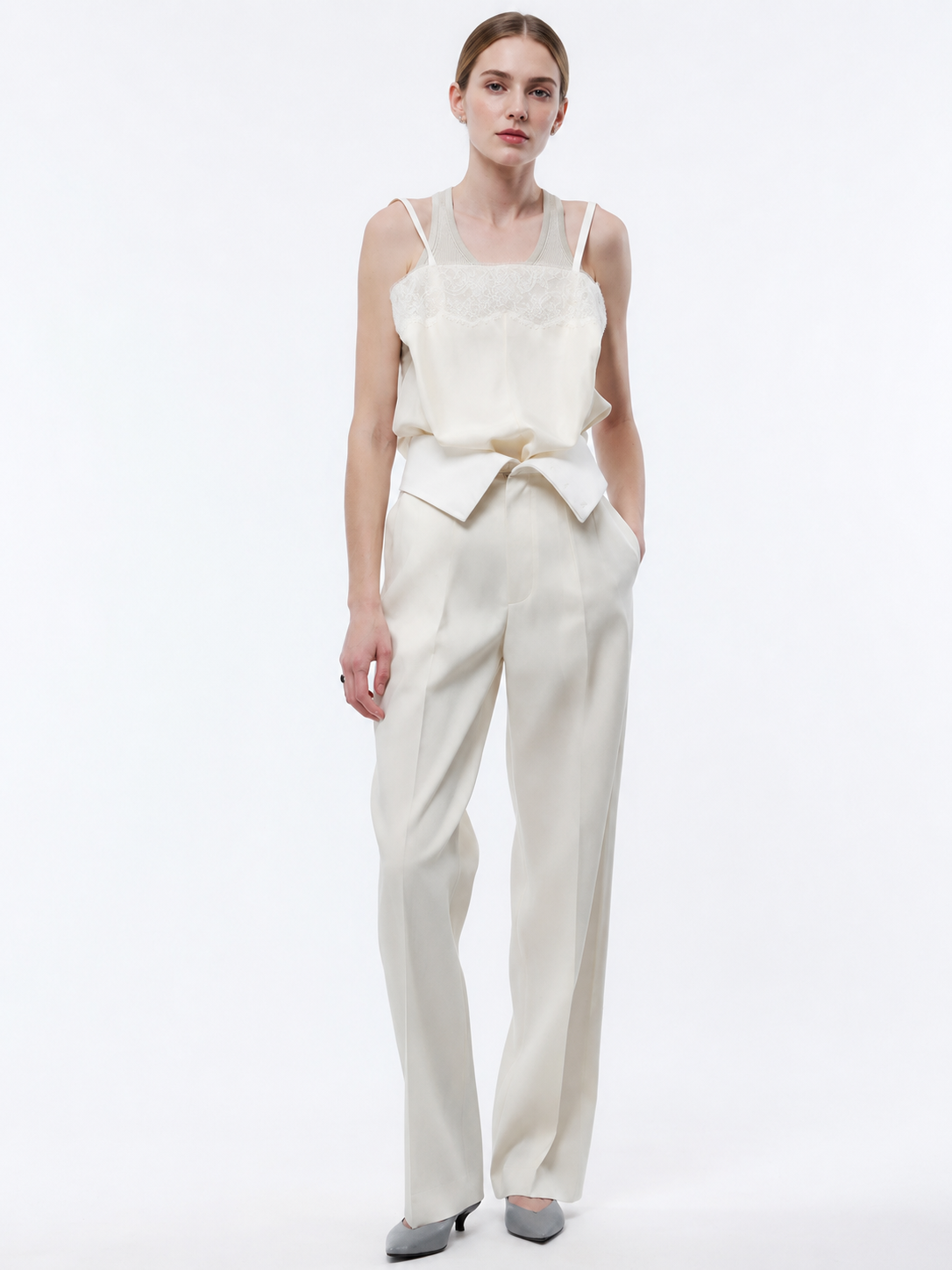 Ivory Lace Trim Camisole Top