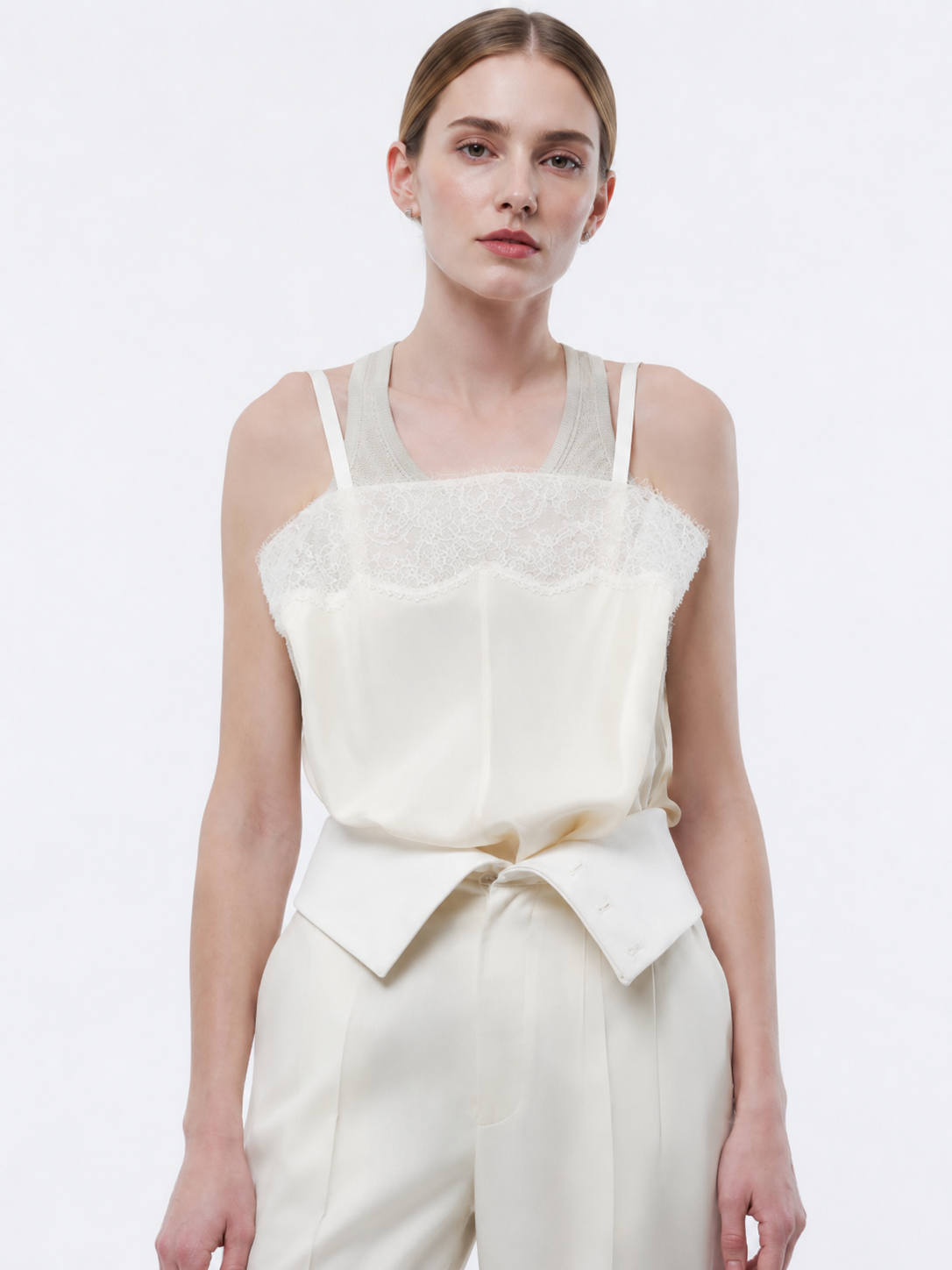Ivory Lace Trim Camisole Top