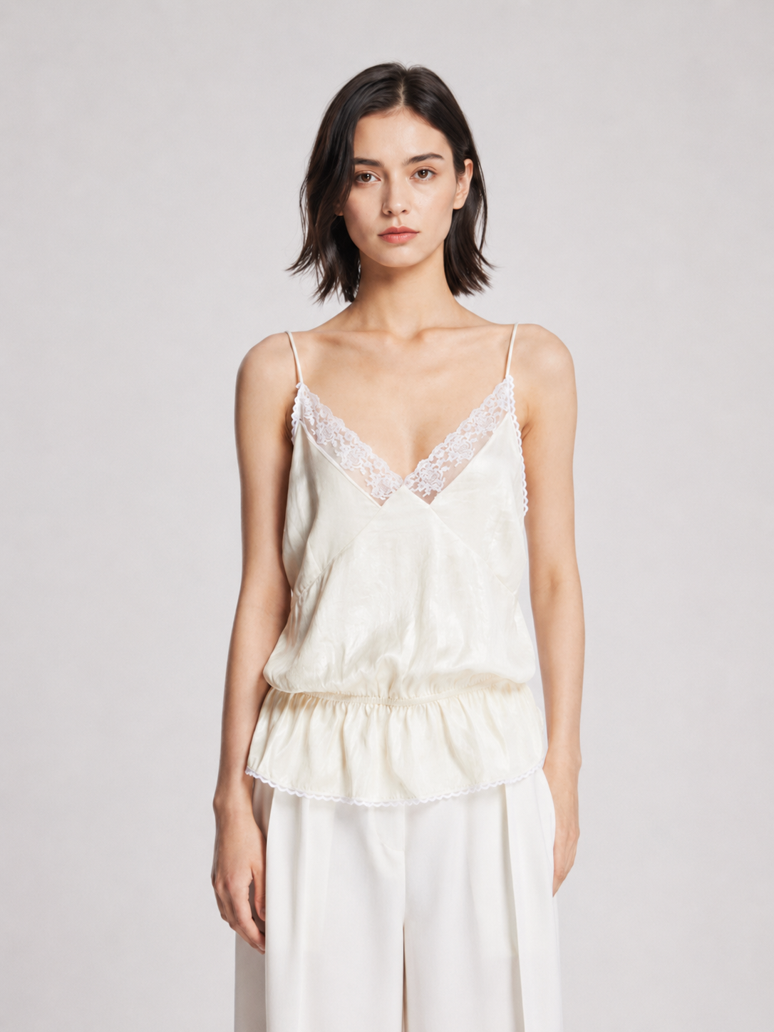 Ivory Lace Peplum Cami Top