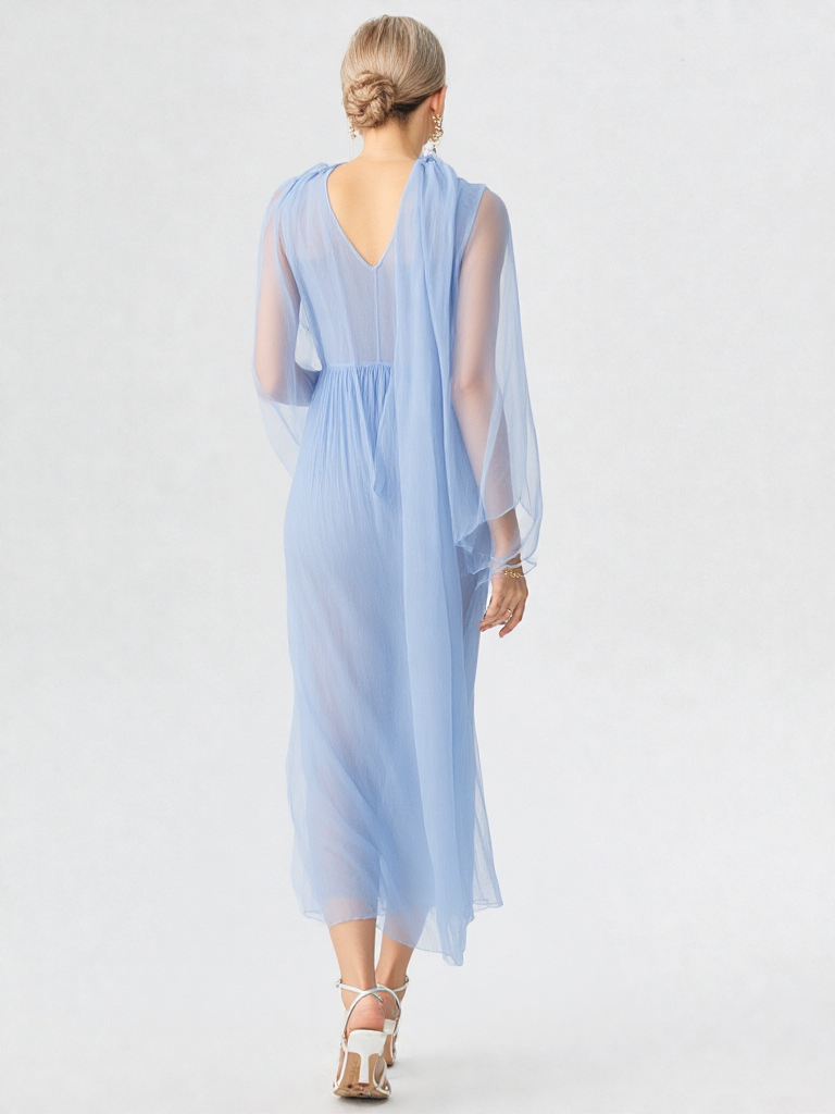 Halter Wrap Detail High Slit Flowy Evening Gown