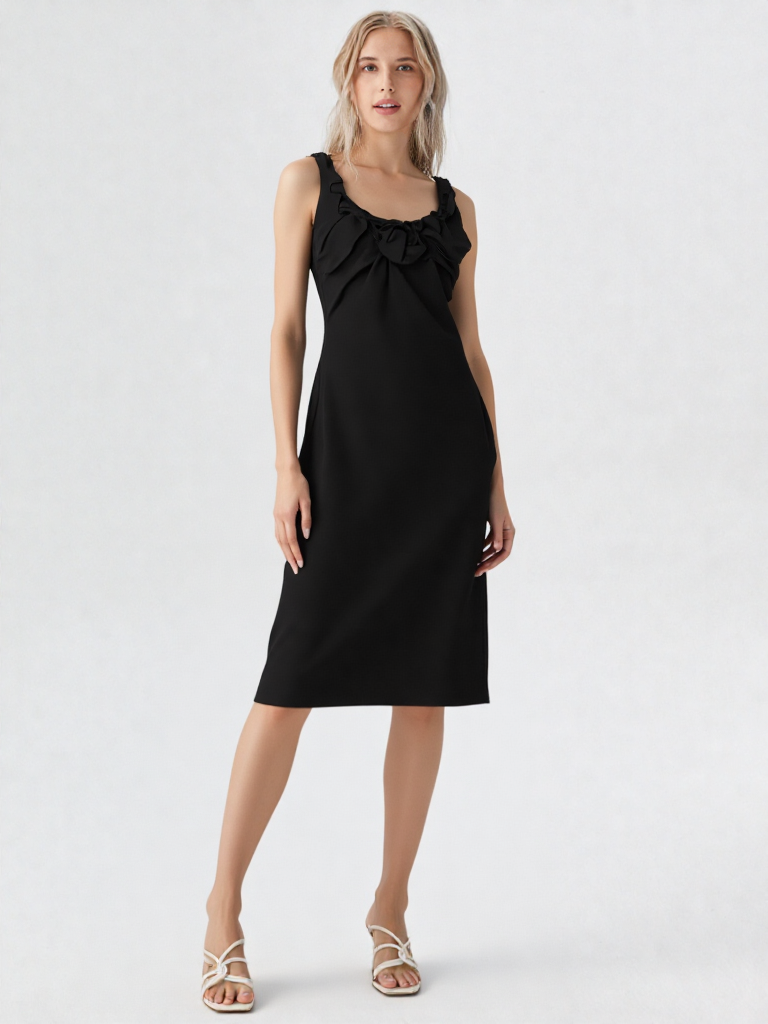 Ruffled V-Neck Midi Dress